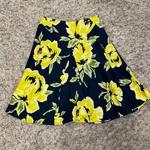Cache Black Yellow Roses A-Line Full Skirt Floral Size 2 XS